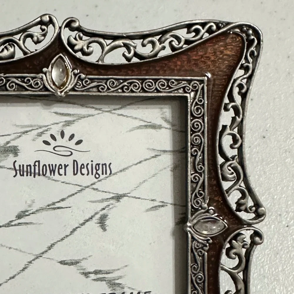 Sunflower Designs Ornate Filigree Enamel 3x3 Photo Frame Set of 2 Brown & Peach